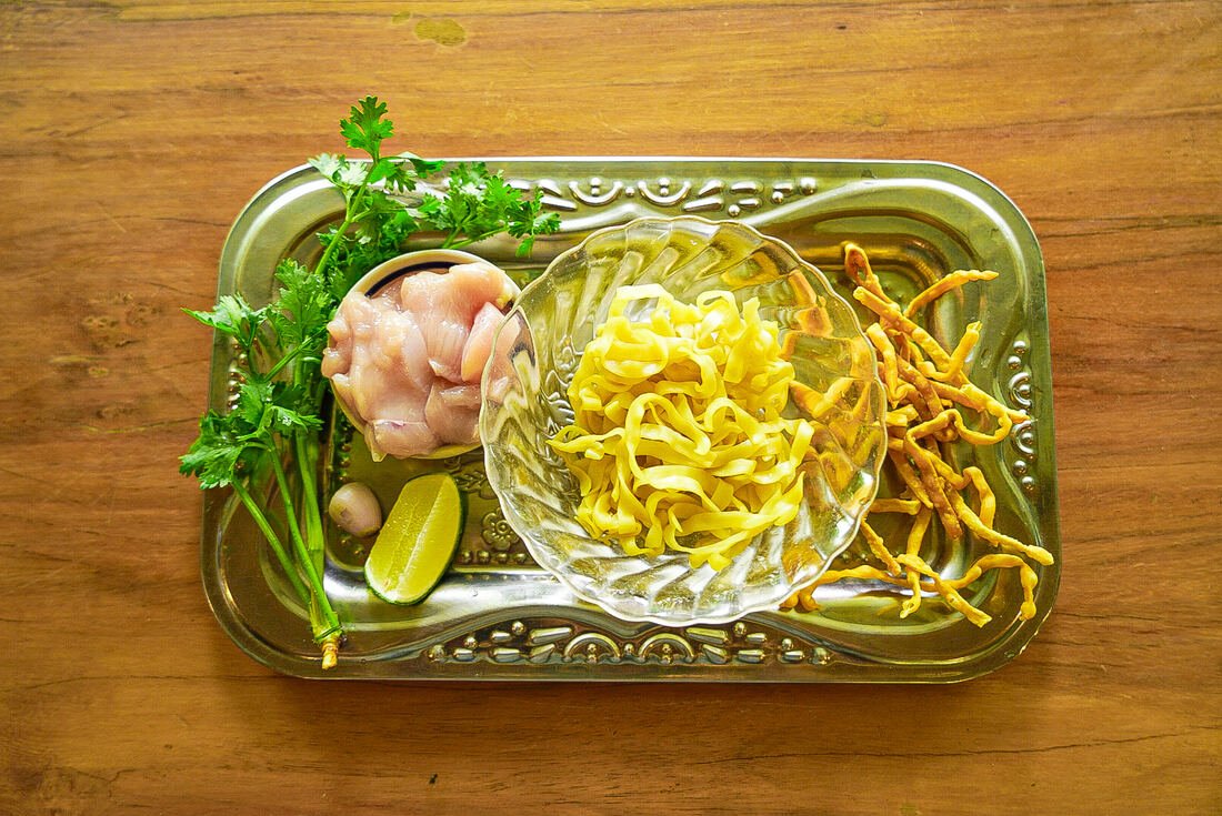 Ingredients prepped for cooking at Baan Farm Thai Cooking School
